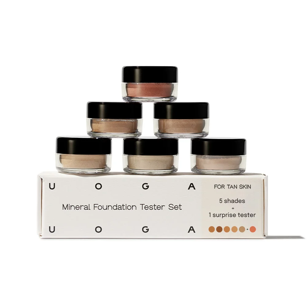 Uoga Uoga Komplet testerjev mineralnega pudra (6 x 0,7 g) Light - 5 pudrov + 1 rdečilo za lica glede na odtenek polti