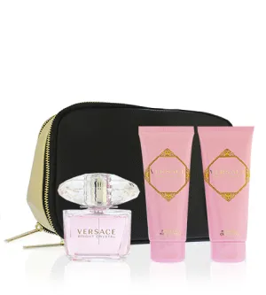 Versace Bright Crystal darilni set za ženske toaletna voda 90 ml + mleko za telo 100 ml + gel za prhanje 100 ml + kozmetična torbica