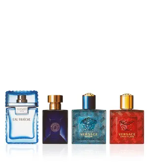 Versace Miniatur Set darilni set za moške toaletna voda Man Eau Fraîche 5ml + toaletna voda Dylan Blue 5ml + toaletna voda Eros 5ml + parfumska voda Eros Flame 5ml