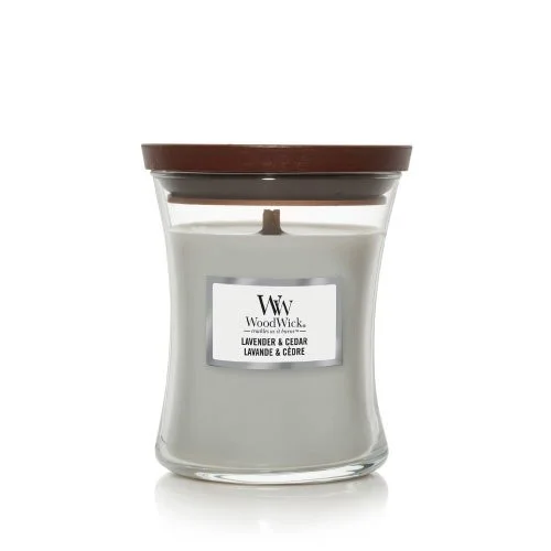 Lavender & Cedar dišeča sveča z lesenim stenjem 275 g