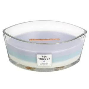WoodWick Calming Retreat dišeča sveča z lesenim stenjem 453,6 g