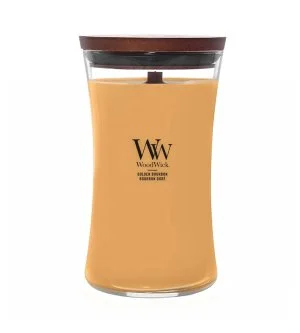 WoodWick Golden Bourbon dišeča sveča z lesenim stenjem 609,5 g