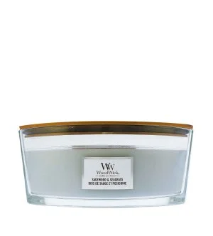 WoodWick Sagewood & Seagrass dišeča sveča z lesenim stenjem 453,6 g