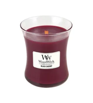 WoodWick Black Cherry dišeča sveča z lesenim stenjem za ženske