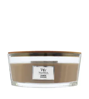 WoodWick Cashmere dišeča sveča z lesenim stenjem 453,6 g