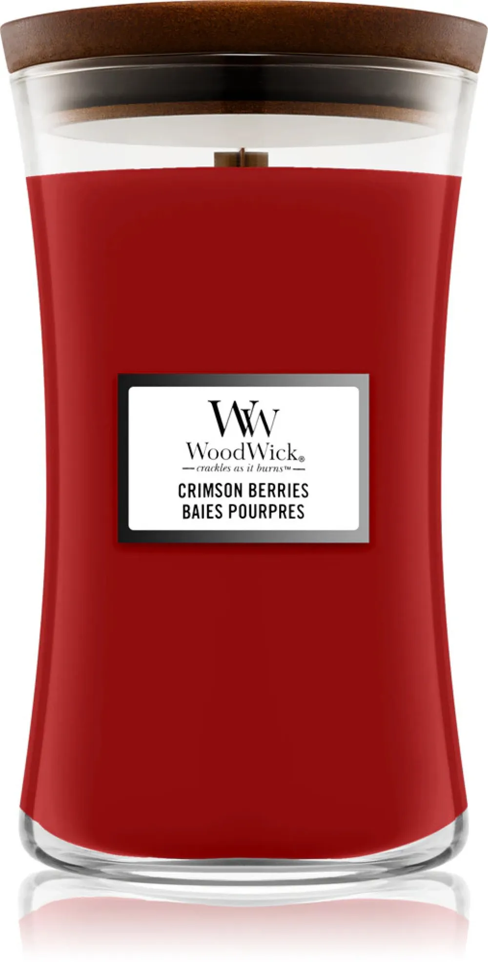 Crimson Berries dišeča sveča z lesenim stenjem 275 g