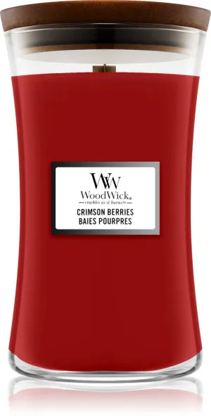 WoodWick Crimson Berries dišeča sveča z lesenim stenjem za ženske