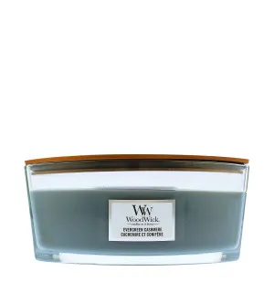 WoodWick Evergreen Cashmere dišeča sveča z lesenim stenjem 453,6 g