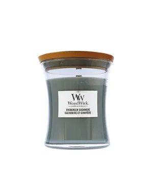 WoodWick Evergreen Cashmere dišeča sveča z lesenim stenjom za moške