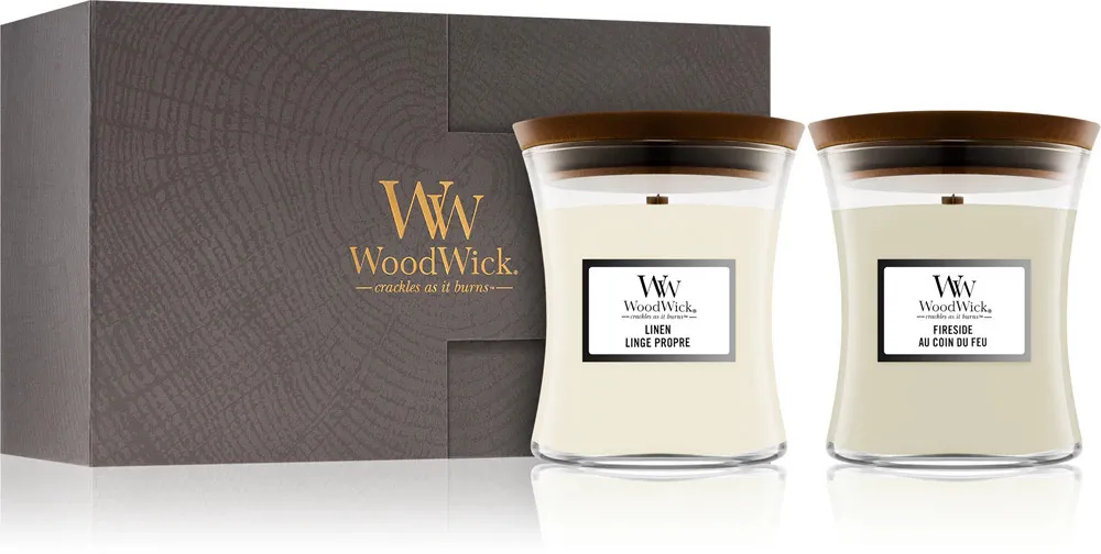 Fireside, Linen darilni set WoodWick Fireside, Linen dárková sada