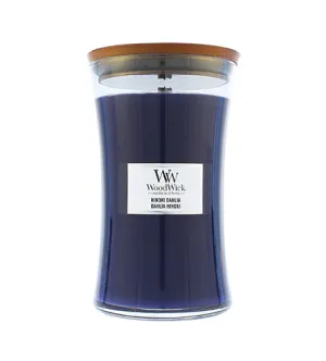 WoodWick Hinoki Dahlia dišeča sveča z lesenim stenjem 609 g