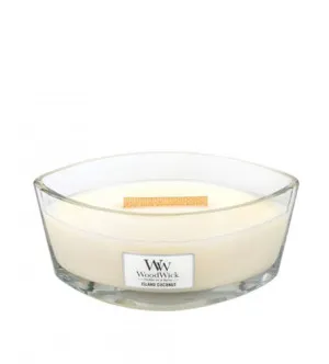 WoodWick Island Coconut dišeča sveča z lesenim stenjem 453,6 g