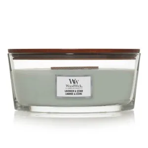 WoodWick Lavender & Cedar dišeča sveča z lesenim stenjem 453,6 g