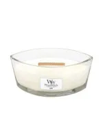 WoodWick Linen dišeča sveča z lesenim stenjem 453,6 g