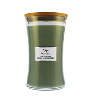 WoodWick Mint Leaves & Oak dišeča sveča z lesenim stenjem za moške