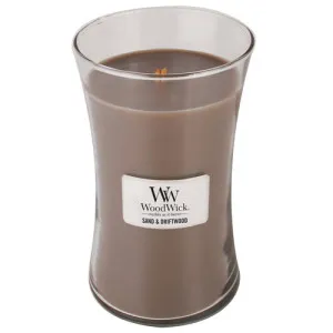 WoodWick Sand & Driftwood dišeča sveča z lesenim stenjem 609,5 g