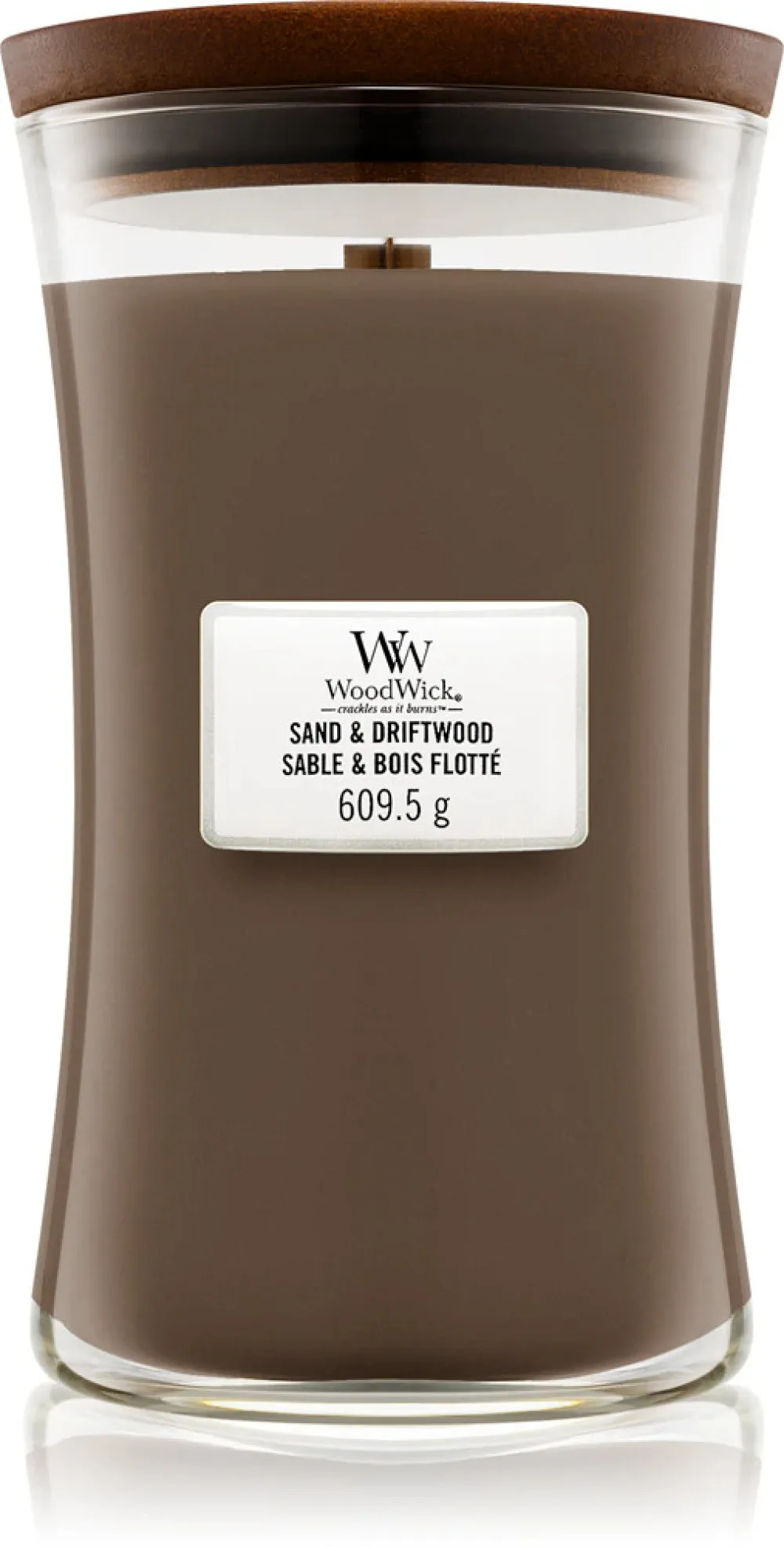 Sand & Driftwood dišeča sveča z lesenim stenjem 275 g