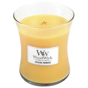 WoodWick Seaside Mimosa dišeča sveča z lesenim stenjem 275 g