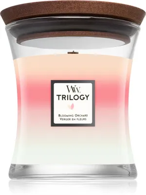 WoodWick Trilogy Blooming Orchard dišeča sveča z lesenim stenjem za moške