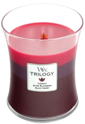 WoodWick Trilogy Sun Ripened Berries dišeča sveča z lesenim stenjem za ženske