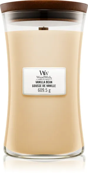 WoodWick Vanilla Bean dišeča sveča z lesenim stenjem 609,5 g