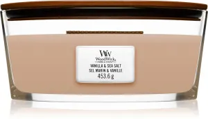 WoodWick Vanilla & Sea Salt dišeča sveča z lesenim stenjem 453,6 g