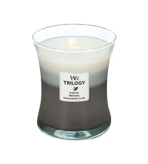 WoodWick Warm Woods dišeča sveča z lesenim stenjem 275 g