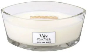 WoodWick White Tea & Jasmine dišeča sveča z lesenim stenjem 453,6 g