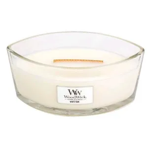 WoodWick White Teak dišeča sveča z lesenim stenjem 453,6 g