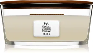 WoodWick White Teak dišeča sveča z lesenim stenjem 453,6 g