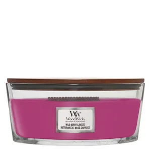 WoodWick Wild Berry & Beets dišeča sveča z lesenim stenjem 453,6 g