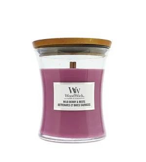 WoodWick Wild Berry & Beets dišeča sveča z lesenim stenjem za moške
