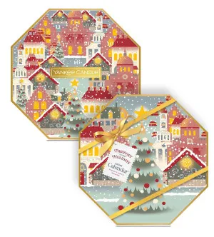 Yankee Candle Passport to the Holidays adventni koledar venec čajna sveča 24x9,8 g + stekleni svečnik