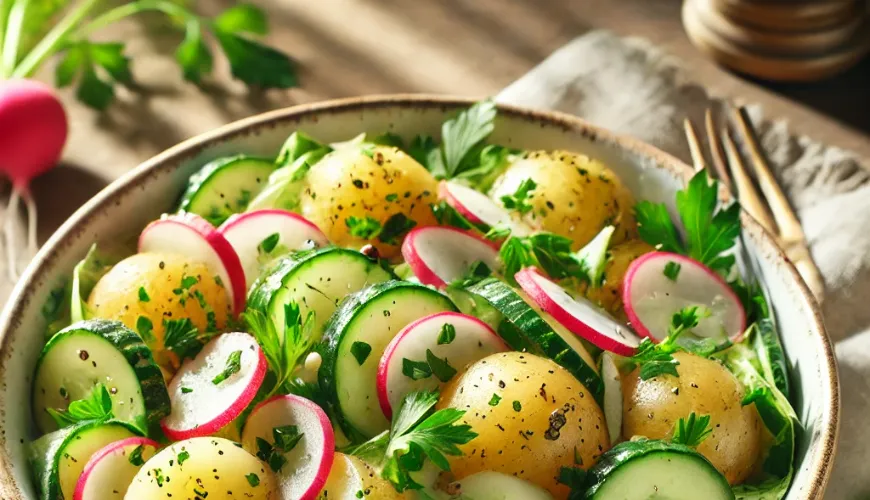 Preizkusite poletno krompirjevo solato, polno svežih okusov.