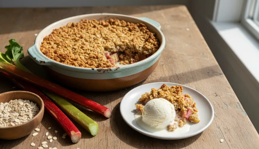 Rabarbarin crumble z ovseno drobenino nikoli ne razočara

---

Let me provide a better translation:
