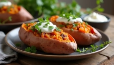 Kako enostavno in hitro pripraviti pečene polnjene sladke krompirje doma