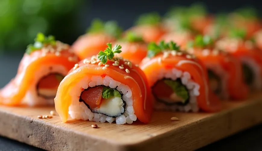 Uramaki kot trendovske sushi zvitke za zabavno prehranjevanje s prijatelji